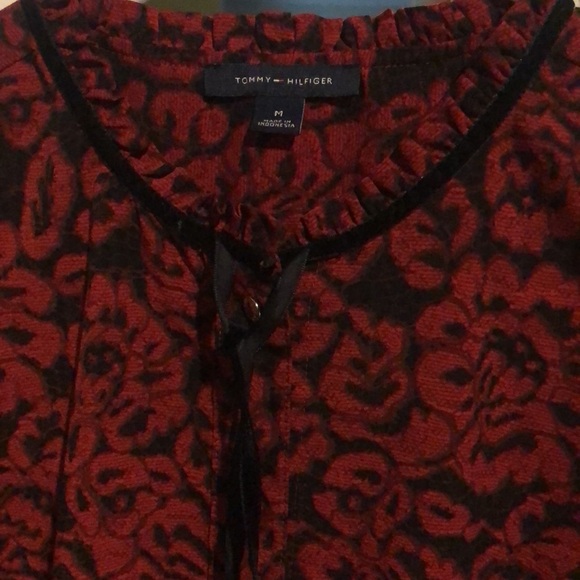 Tommy Hilfiger blouse faux velvet brocade roses ruffled neckline n cuffs M - Picture 2 of 6